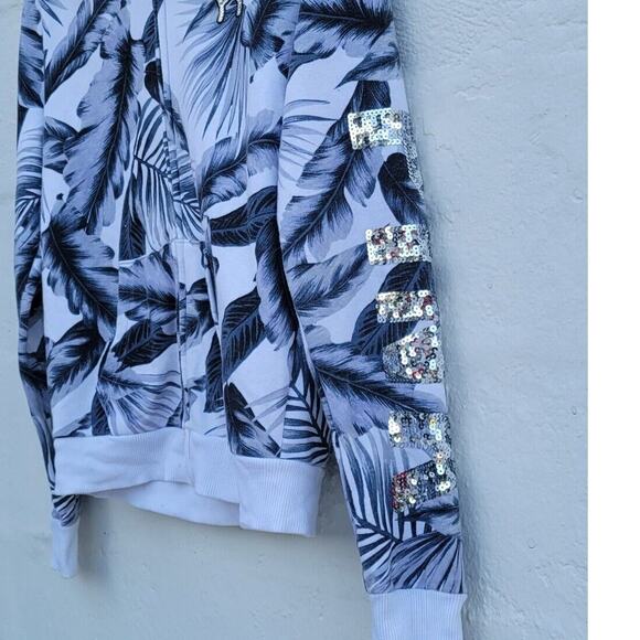 PINK Y2K Victorias Secret Track Jacket Small Bling Sequin Palm Printed Hoodie - Picture 4 of 6